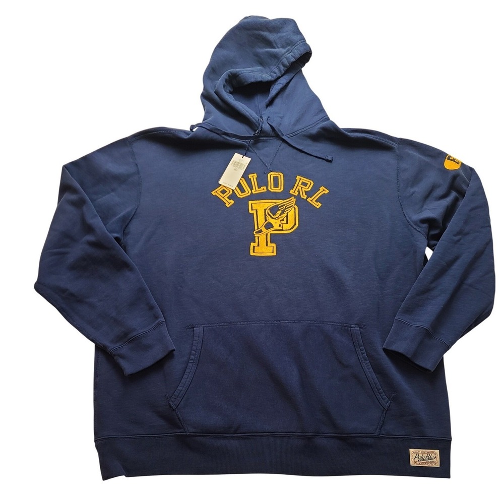 Polo‎ Ralph Lauren Mens 3XLT Navy Blue Fleece Hoodie P Wing Collegiate Logo NWT